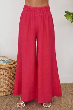 NEW MILIO MILANO linen smocked waist palazzo pants in raspberry